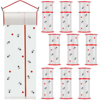 10 Rolls Sticky Fly Trap 30 ft Each, White - color: White