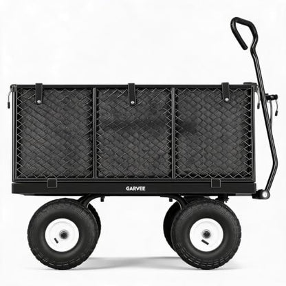 Heavy Duty Steel Garden Cart 800 lbs, Outdoor Utility Wagon with Removable Mesh Sides, 10" All-Terrain Pneumatic Tires and Rotating Handle, Waterproof Bag Included, Gardening Landscaping Lawn Cart