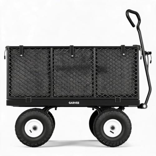 Heavy Duty Steel Garden Cart 800 lbs, Outdoor Utility Wagon with Removable Mesh Sides, 10" All-Terrain Pneumatic Tires and Rotating Handle, Waterproof Bag Included, Gardening Landscaping Lawn Cart