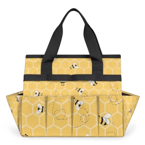 Garden Tote Bag with Pockets Honeycomb Gardening Bags for Tools Organizer Heavy Duty Storage Bag with Handle for Lawn Yard Casual - color: Honeycomb