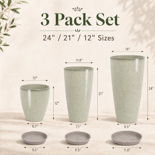 Neoaider Set of 3 Tall Planter, 24/21/12in Large Plastic Planter, DripGlaze - color: Drip Glaze