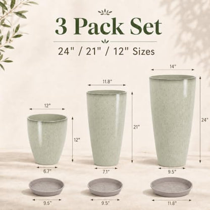 Neoaider Set of 3 Tall Planter, 24/21/12in Large Plastic Planter, DripGlaze - color: Drip Glaze