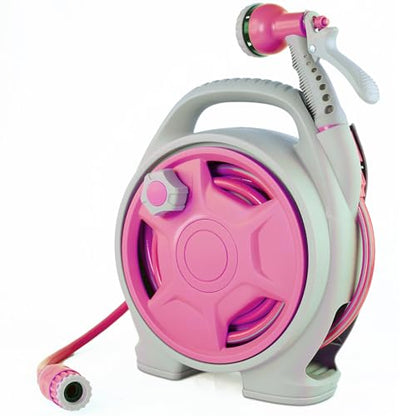 50FT Retractable Garden Hose Reel, Lightweight & Portable Hose Reel with 6 Patterns Spray Nozzle, Suitable for US Standard Hose Connection - color: Light Pink