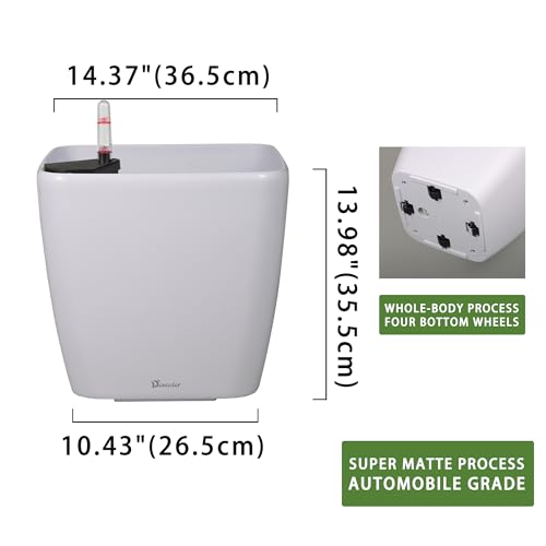 Dexceder 15x14 Self Watering Planter with Wheels (White Matte) - color: Ceramic White, size: 15x14