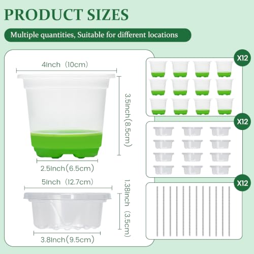 MIXC Self Watering Nursery Plant Pots with Silicone Base, 4-Inch, 12-Pack - color: Green, size: 4 Inch-12Pcs