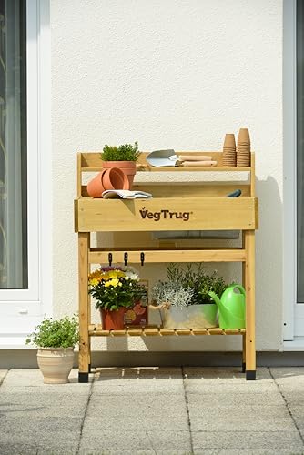VegTrug Deluxe Cedar Potting Bench, Natural - Outdoor Workstation with Removable Metal Tray, Built-in Shelves & Storage for Gardening, Repotting, Seed Starting, Patio & Greenhouse Use