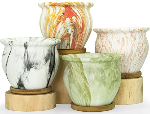 ARTKETTY Succulent Pots, 4.5 Inch Small Plant Pots with Saucers - color: Marble2