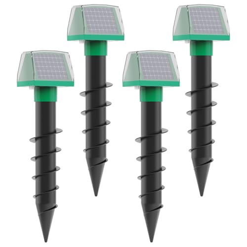 Mole Repellent Screw Solar Powered Gopher Deterrent Stake for Outdoor Lawns with Electic Vibration, Repels Snake Vole Groundhog Armadillo from Yard and Garden (4 Pack)