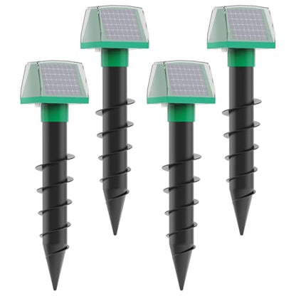 Mole Repellent Screw Solar Powered Gopher Deterrent Stake for Outdoor Lawns with Electic Vibration, Repels Snake Vole Groundhog Armadillo from Yard and Garden (4 Pack)