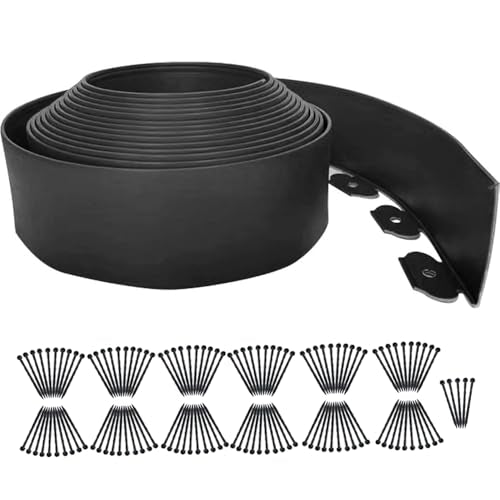 Landscape Edging 82FT, 4IN Tall Garden Edging Borders Black with 125pcs Plastic Stakes, Lawn Edging Flexible DIY Fence for Landscaping,Flower Bed,Grass,Gravel,Tree Surrounding - color: Black, size: 4IN x 82 FT