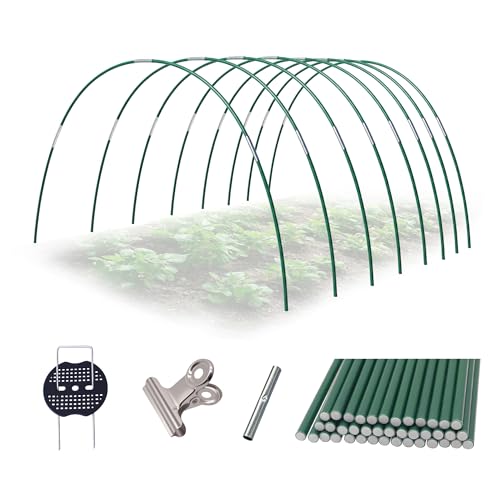 Garden Hoops Kit for Raised Beds, 40pcs Fiberglass Greenhouse Hoops, Row Cover Hoops for Frost Cloth, Adjustable DIY Grow Tunnel with Ground Steaks