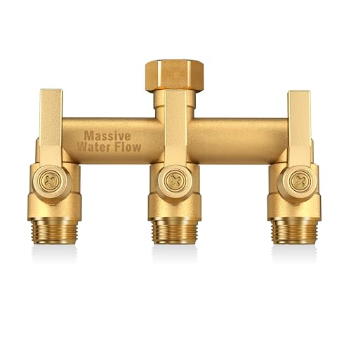 3 Way Hose Splitter Heavy Duty, Solid Brass Full Flow Outdoor Faucet and Garden Hose Splitters, Water Spigot Splitter T Adapter, All Metal Water Connector with Shut-Off Valve, 3/4 - Inch GHT Thread - style: Brass 3 way