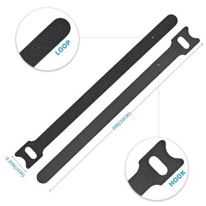 Reusable Hook and Loop Cable Ties, Multicolor, 8 Inch, 100-Pack - color: 8 Inch 100 Pcs