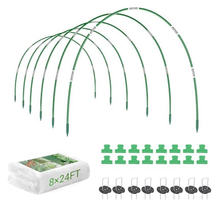 Garvee Garden Netting Kit, 8 x 24 ft Fruit Tree Mesh Netting with 5 Sets Fiberglass Garden Hoops & 20 Clips, Insect Bird Barrier Cover for Vegetable, Fruit, Flowers Protection, White