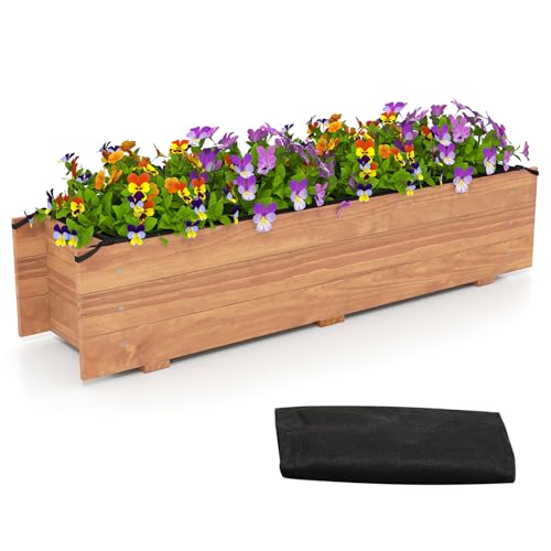HAPPYGRILL Wooden Raised Garden Bed with 4 Drainage Holes, Black Liner - size: 44" x 11" x 10"