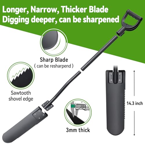 Spade Shovel,15 inch Long Narrow Spade, Heavy Duty Garden Trench Shovel for Digging,Trenching, Planting,Scraping, Edging with Cutting Blade, D Handle, Foot Rest Pedal, 45 Inches Drain Spade