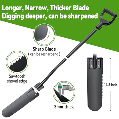 Spade Shovel,15 inch Long Narrow Spade, Heavy Duty Garden Trench Shovel for Digging,Trenching, Planting,Scraping, Edging with Cutting Blade, D Handle, Foot Rest Pedal, 45 Inches Drain Spade