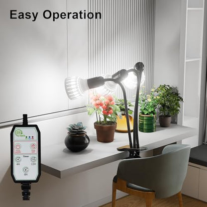 GooingTop Grow Light,24W (160Watts Equiv) 5000K White Full Spectrum LED Growing Lamp Clip on Desk for Indoor Plants,Bulbs Replaceable & Non-dimmable (Black, 240W) - size: 240W