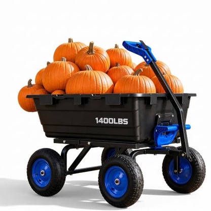 Autodaya Garden Dump Cart, Heavy Duty 1400LBS Wheelbarrow Wagon with Hitch - color: 1400|black+blue