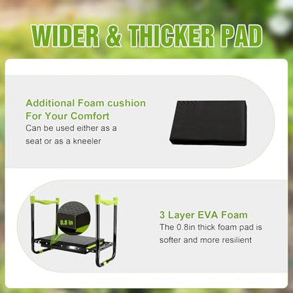 10.9in Wide Foldable Garden Kneeler and Seat, Heavy Duty with Thick Pad