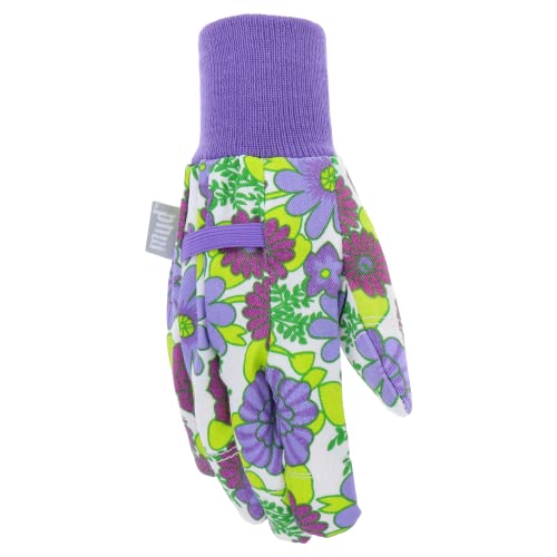 MUD Jersey & Chore Women's Garden Glove, Breathable, Elastic, Reinforced Fingertips, Purple Floral, M/L - size: Medium-Large (Pack of 2)