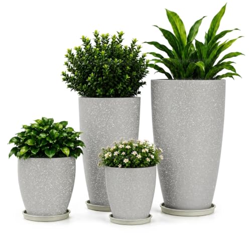 Usocik Large Outdoor Planters, Set of 4, 10/12/21/24 Inch, Sand Matte - color: Speckled Gray Matte