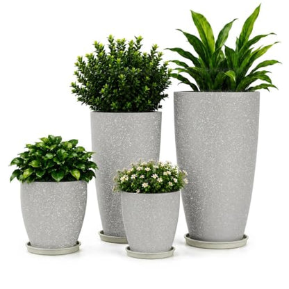 Usocik Large Outdoor Planters, Set of 4, 10/12/21/24 Inch, Sand Matte - color: Speckled Gray Matte