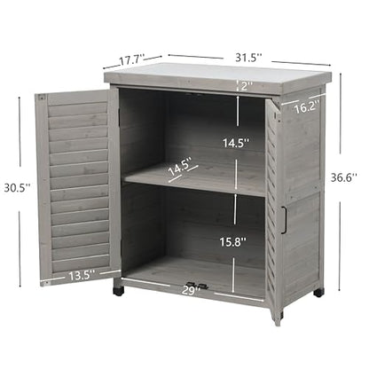 Solid Wood Patio Storage Cabinet with Metal Top - color: Grey - 31.50 X 17.00 X 36.00 Inch