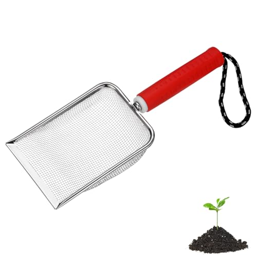 M METERXITY 1-Pack Gardening Soil Sifter, 2 mm Mesh Stainless Steel Portable Gardening Sifter with Soft Handle for Sand/Dirt/Rock Compost [White, Red] - color: White, Red, size: 2X2mm