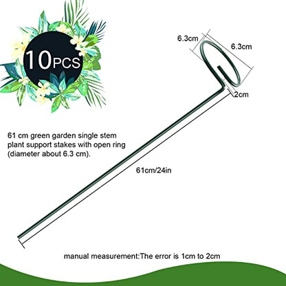 HiGift 10 Pack 24 inch Plant Stakes and Supports, Metal Flower Stakes for Potted Plant Indoor, Garden Stakes for Tall Plant Single Stem Flowers Amaryllis Tomatoes Peony Lily Rose (61 cm Long) - size: 24 Inch-10 Pack
