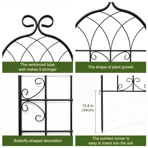 2.2M（86.7" H x 19.7" W） Black Iron Garden Trellis for Climbing Plants, 4PCS Metal Flower Support with Scroll Design & Powder Coating, Outdoor Decor for Roses, Vines, Patio, Yard, Fence - color: 4PCS-1