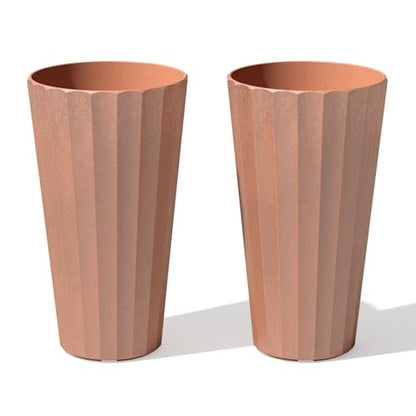 Veradek Column Series Tall Planter - Tapered Outdoor Planter with Shelf - color: Terracotta, style: Wide Groove - 2 Pack