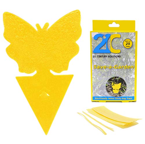 Yellow Sticky Fly Traps (25 Pack) for Gnat Whitefly Fungus Gnat Aphid Small Insects - Houseplant Disposable Glue Trappers - Bug Catcher - Butterfly Shape - color: Butterfly 25 Pack