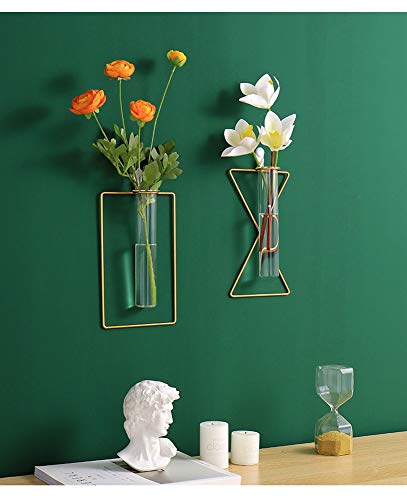 3 Pack IvyMei Luxurious Nordic Gold Wall Vase Metal Frame Glass Tube - color: Gold 6