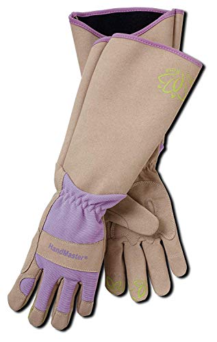 MAGID Professional Rose Pruning Thornproof Gardening Gloves with Extra Long Forearm Protection for Men - Puncture Resistant - color: Tan & Purple, size: 8/M, style: 6 Pair