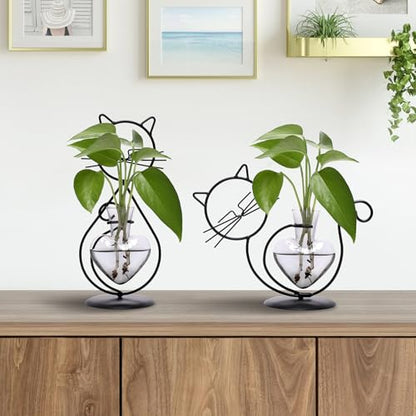 Plant Terrarium Propagation Station Gifts for Women Cat Lover - color: Gray