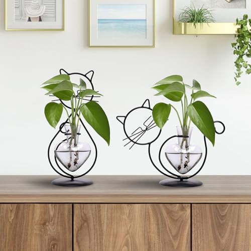 Plant Terrarium Propagation Station Gifts for Women Cat Lover - color: Gray
