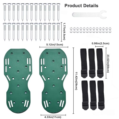 Lawn Aerator Shoes with Adjustable Straps for Grass, Heavy Duty Spiked Aerating Sandals for Yard Patio Lawn Garden, Aerator Lawn Tool or Screed Shoes, One Size Fits All, Black Green Epoxy Shoes