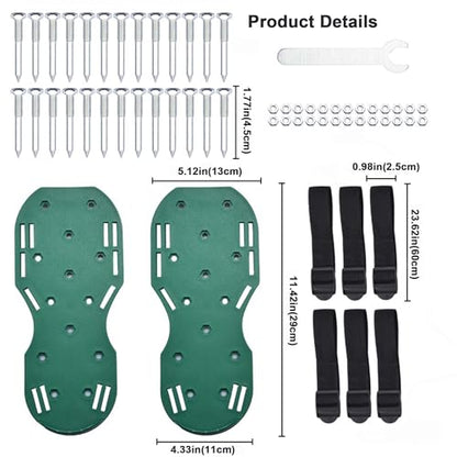 Lawn Aerator Shoes with Adjustable Straps for Grass, Heavy Duty Spiked Aerating Sandals for Yard Patio Lawn Garden, Aerator Lawn Tool or Screed Shoes, One Size Fits All, Black Green Epoxy Shoes