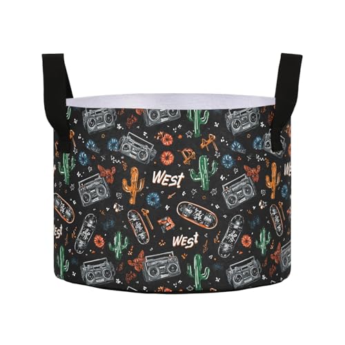 10 Gallon Grow Bags 1 Pack Plant Fabric Pots Flower Nursery Garden Vegetable Small Plant Pot 16.1 x 11.8 in Large Indoor Planter with Handles Black West Skate Cactus Vintage - color: Black West Skate Cactus Vintage, size: XL16.1x11.8in