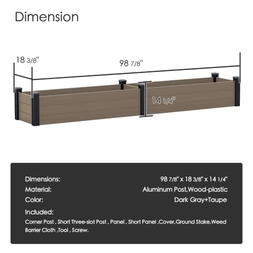 Kozyard 98.9" L x 18.4" W Raised Garden Bed Kit, Outdoor Planter Box - color: Taupe
