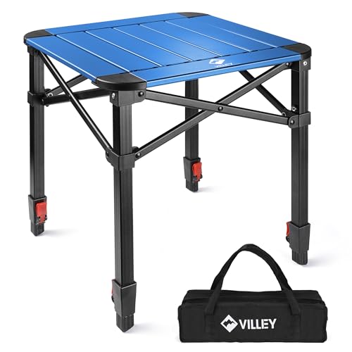 VILLEY Folding Camping Square Table, Portable Aluminum Table, Small - color: Blue, size: Small
