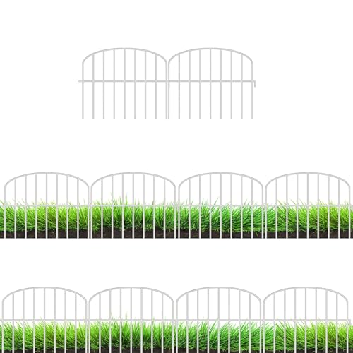 ShopLaLa Garden Fence Border (10 Panels) 13in(L) x 16.5in(H) Decorative Metal Wire Animal Barrier Fencing, Rustproof Flower Edging for Landscape Patio Outdoor Decor, Dog Gates and Border White M-L16.5 - color: White x 10