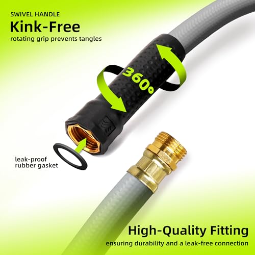 Worth 12 ft Gray Short Leader Garden Hose 5/8”, Male to Female Fittings - size: 5/8 in. x 12 ft.