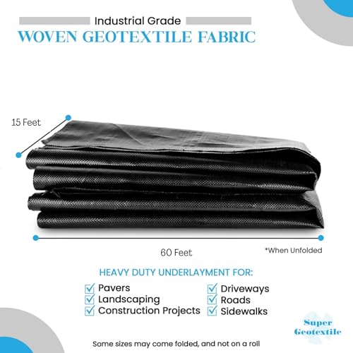 Super Geotextile Woven Geotextile Fabric for Driveway and Road Stabilization, Construction Underlayment, Erosion Control, Commercial Grade 50 Year for Gravel Roads and Pavers (15x60) Ships Folded - size: 15' x 60'