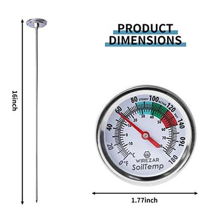 16 Inch Soil Thermometer (2 Pack), Stainless Steel, Waterproof - size: 16''(2Pack)