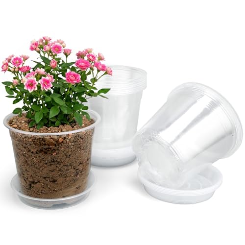 20 Pack 6 Inch Clear Nursery Pots with Drainage and Saucer, Clear Plastic Planter Pots for Plants, Flexible Seed Starting Pots for Succulents, Small Herbs, Annual Flowers (6 Inch) - size: 6 Inch