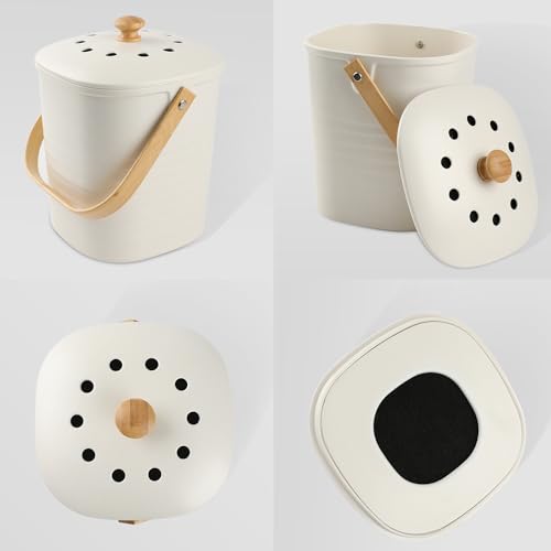 Compost Bin, LALASTAR Compost Bin Kitchen Counter with Lid, Made of Sustainable Bamboo Fiber, Odorless Indoor Compost Bin, 1 Gallon, Cream, Square - color: Cream-Square