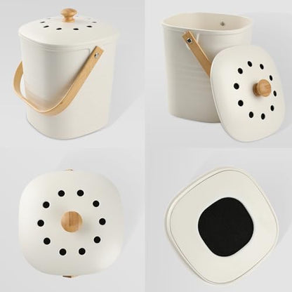 Compost Bin, LALASTAR Compost Bin Kitchen Counter with Lid, Made of Sustainable Bamboo Fiber, Odorless Indoor Compost Bin, 1 Gallon, Cream, Square - color: Cream-Square