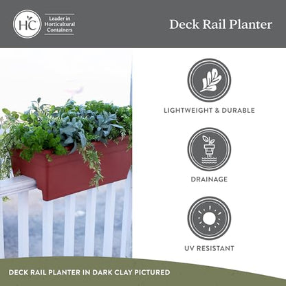 The HC Companies 24 Inch Deck Rail Planter Box with Drainage Plug, Lightweight UV-Resistant Plastic Outdoor Planters for Wood Deck Rail, Flower Box for Garden, Patio, Balcony, and Fence, Chocolate - color: Chocolate